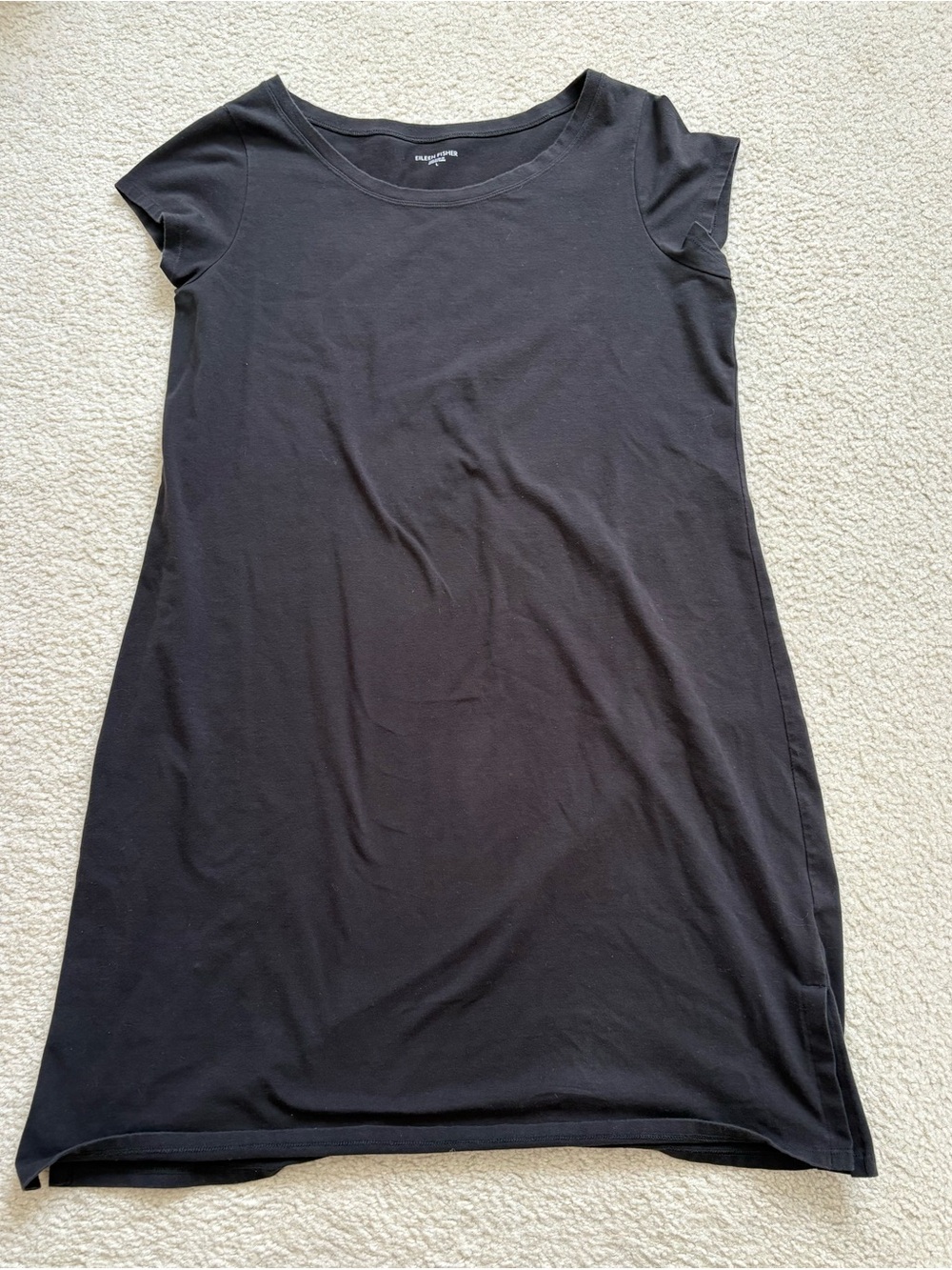 Eileen Fisher black stretchy organic cotton crewneck T-shirt dress sz L, capsule